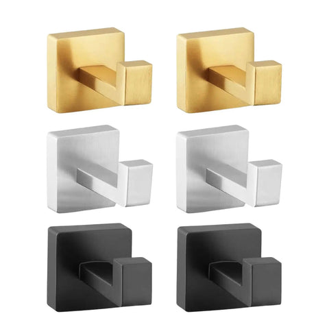 Solid Double Hook Wall Mount For Small Bathrooms Sleek Silver Finish Space Saving Towel Rack With Heavy Duty Grip Easy Wipe Design That Totally Flips Your Messy Vibe Today in gold, silver, and black finishes.