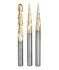 Up Cut Spiral CNC Router Bits Set For 2D And 3D Carving With Ball Nose Tips ZrN Coated Pro Grade For Heat Control 3 Piece One Quarter Inch Shank