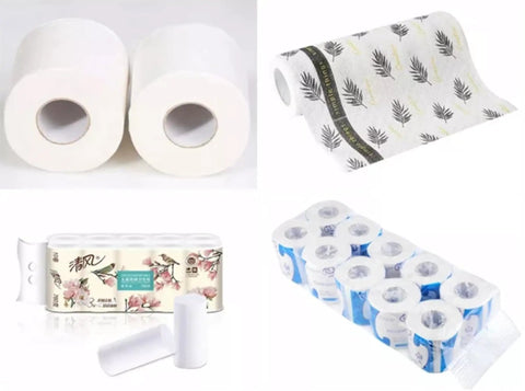 Straight Up Heavy Duty Commercial Tissue Paper Machine And Automatic Toilet Paper Production Line Featuring Top Shelf Rewinding Embossing And Precision Cutting For Serious Business Crews with assorted rolls and packaging