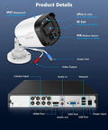 5MP Full HD Wired Outdoor Security Camera System For 24 Seven Home Surveillance With IR Night Vision Up To 80 Feet showing camera and ports