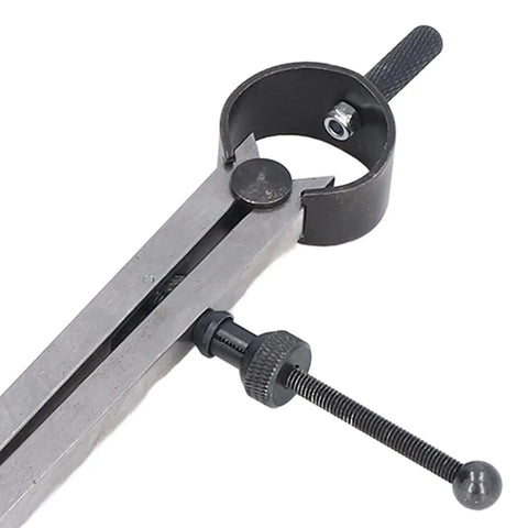 Close-up of Badass Adjustable Carbon Steel Marking Gauge With Rock Solid Flat Legs For Spot On Dovetail Layout and Stress Free Woodworking Scribing.