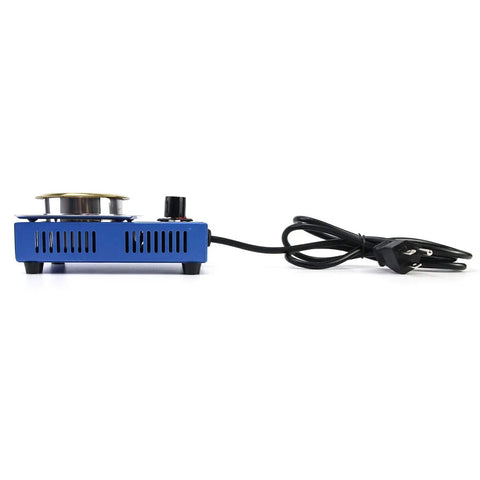 Side view of Pro Grade Electric Solder Pot 150W 110V with 50mm titanium solder bath plate and power cord, 500g capacity.