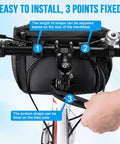 Installation of Bike Handlebar Insulated Cooler Bag With Front Phone Pouch And TPU Touch Screen on a bicycle handlebar.