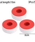 3 Pack 15M 1 Inch PTFE Thread Seal Tape For Plumbing And HVAC Waterproof Seal Tape Heavy Duty Leak-Proof Plumber Grade Fits Most Threaded Pipes And Fittings 6x2.4cm. Image shows three rolls of white PTFE tape with red centers, placed side by side.