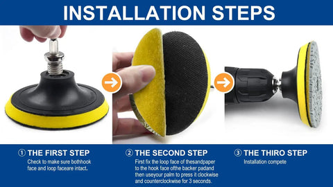 Installation steps for 3 Piece 4 Inch Diamond Polishing Pad Set Wet Or Dry 50 To 6000 Grit For Granite Marble Stone Polishing.
