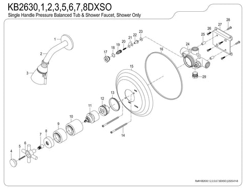 Exploded view diagram of Concord Shower Only in Oil Rubbed Bronze with 7.5 Inch Escutcheon, showing internal components.