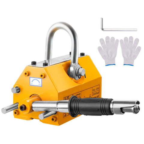 Heavy Duty 4400 Lbs Lifting Magnet With Release For Hoist And Shop Crane with handle, gloves, and hex key