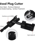 Heavy Duty Carbon Steel Wood Plug Cutter Drill Bit Set 8 Pack Hex Shank showing black oxide coated bits for precise cutting.