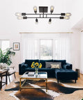Eight Light Sputnik Chandelier In Oil Rubbed Bronze, Vintage Mid Century Semi Flush Mount Ceiling Fixture For Living Room
