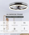 Bladeless Low Profile Ceiling Fan With Light Remote Control 19.7 Inch Diameter Flush Mount Black LED Ceiling Fixture