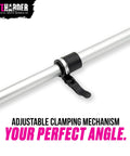 Close-up of adjustable clamping mechanism on Snowmobile Side Support Pole For Safe Track Service And Suspension Maintenance Easy Setup And Removal Stable Lift Tool For Quick Maintenance Tasks Sharpening Runners Studs Lubricating Suspension Inspecting Track