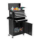 Rolling Tool Chest With Detachable Top Box And Lockable Wheels, Heavy Duty Steel Toolbox With Drawer Liners For Garage, Warehouse, And Repair Shop, Rustproof Powder Coated Cabinet open with drawers and cabinet