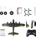 B-17 RC Plane Beginner Friendly Ready To Fly EPP Foam Glider With 2 Channel 2.4GHz Remote, parts and accessories layout