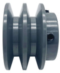 Side view of 2.55 Inch Double Groove V Belt Pulley with Three Quarter Inch Bore Cast Iron Construction for motors and equipment