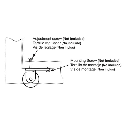 Diagram of 1-inch plastic roller and tension spring kit installation, showing placement for screws (not included) for Screen Door Roller And Tension Springs Kit B 521 2 Pack 1 Inch Plastic Roller With Two And A Half Inch Straight Tension Springs Heat Treated Coil HDPE Roller Fits Columbia And Other Sliding Screen Doors Durable Easy To Install.