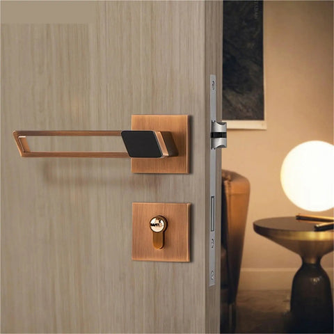 Heavy Duty Metal Door Handle Set Pair With Locking Function And Thickened Panel Pulls on modern interior wooden door