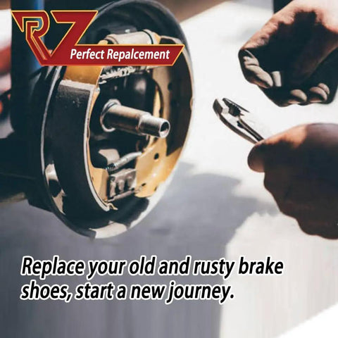Hand installing Electric Trailer Brake Shoes Replacement Kit 12 Inch By 2 Inch For 5200 Lb 6000 Lb 7000 Lb Trailers 5 Hole Brake Assembly