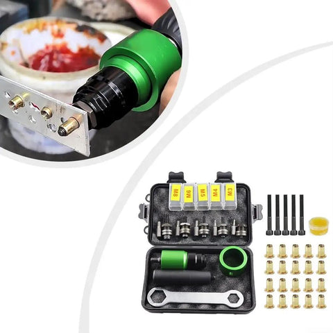 Transform Your Drill Into A Power Riveting Tool With This Sleek Nutsert Adapter Kit, Featuring Five Size Mandrels And Twenty Heavy Duty Nuts For Top Tier Automotive Repairs And Home Improvement Projects Made Easy. drill rivet adapter kit with M3-M8 mandrels and steel rivet nuts