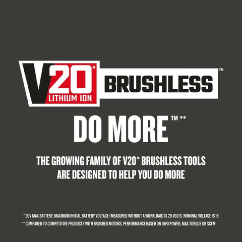 V20 Max Cordless Drill And Impact Driver Combo Kit With Two Batteries And Charger, Brushless Motors For Longer Run Time logo