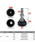 Diagram of 8 Piece Adjustable Lathe Leg Set With Threaded Leveling Feet And Swivel Base showing dimensions and parts list.