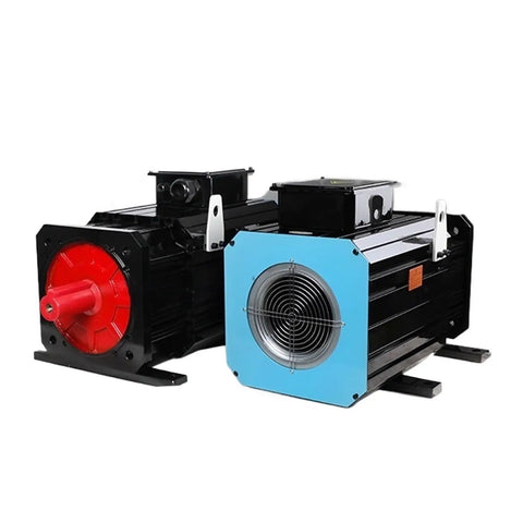 Beefy Industrial Grade Permanent Magnet Synchronous Servo Motor For Air Compressors, 380V AC, rugged design, front and side view
