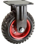 Fixed Heavy Duty 6 Inch Wheel Caster With 4.5 By 4 Inch Plate, 440 Lb Capacity, black rubber knobby wheel on steel hub, side view