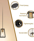 Lantern Style Pendant Light With Iron Cage Frame, Modern Vintage Vibe, Brushed Black Round Canopy, 3 E26 Bulbs, design details