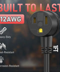 Heavy Duty 12AWG Welder Adapter Cable Nema 5-15P Male To 6-50R Female One Foot Power Extension close-up showing heavy-duty plug design.