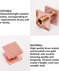 Adjustment feature of UMJIGF Shower System, Brass 12 Inch square shower head with brushed rose gold finish for longevity.