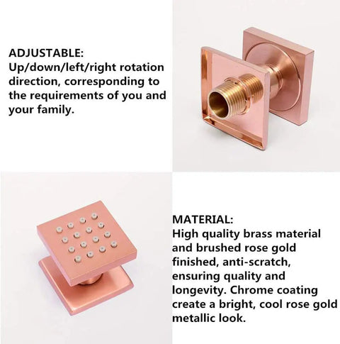 Adjustment feature of UMJIGF Shower System, Brass 12 Inch square shower head with brushed rose gold finish for longevity.