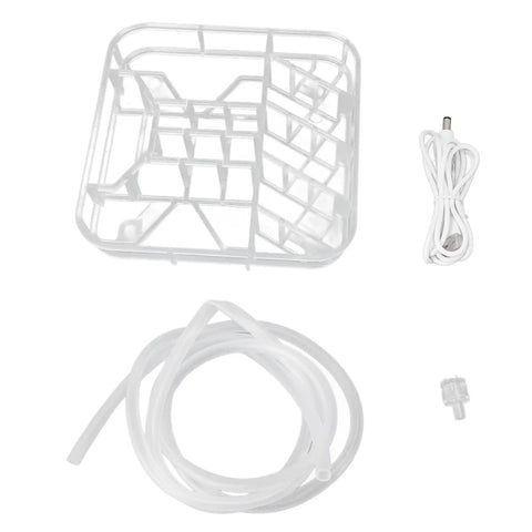Tiny But Mighty Portable Mini Dishwasher With 360 Degree Directional Spray And Usb Battery, white plastic cup rack and hoses.