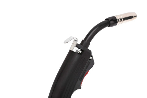 Close-up of a black 10 Foot MIG Weld Gun Torch Stinger Replacement For Chicago Electric MIG Welder 100A with nozzle and trigger.