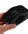 Heavy Duty Black Plastic Cable Clamps Plug And Play Wire Fasteners For Electrical Panels And Power Cords No Fuss Slick Mounting seen in hand.