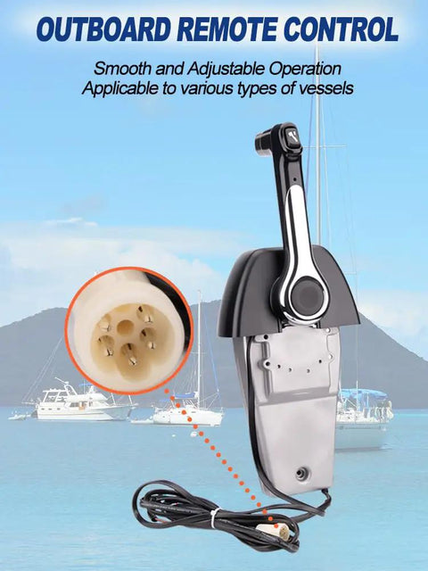 Beefed Up Outboard Engine Remote Control Box For Marine Binnacle Top Console Mount With Push To Open Throttle and boats in background