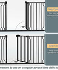 Extra Wide Walk Through Baby Gate For Stairs And Doorways 30 Inch Tall Indoor Pressure Mounted Metal Gate in black showing open and close angles