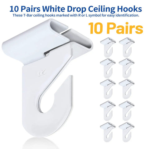 10 pairs white drop ceiling hooks. Drop Ceiling Hooks For Hanging, 10 Pairs Aluminum Alloy Ceiling Tile Clips shown in close-up
