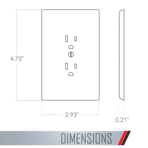Dimensions of Paintable Masque 2000 1-Gang Decorator Wall Plate With Grounded Duplex Outlet Cover For White Finish, showing size.
