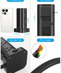 17 In 1 Power Strip Tower With Wireless Charger, Flat Plug Surge Protector, 10ft Extension Cord, 12 AC Outlets And 4 USB Ports (2 USB-C, 2 USB-A), 15W Wireless Charging For Home Office Dorm, Black, 5.79-inch compact tower