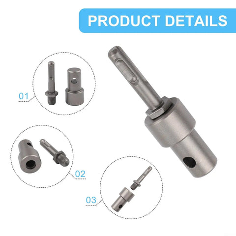 Earth Auger Adapter Tool With Four Interface Types For Impact Wrench And Hammer Drill Use Round Square Hex And Electric Wrench, Stable And Secure Fit For Heavy Duty Jobs Pro Grade Performance, detailed view of components.