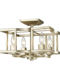 Bellare 4-Light White Gold Semi-Flush Mount Ceiling Light with geometric cage and candelabra design