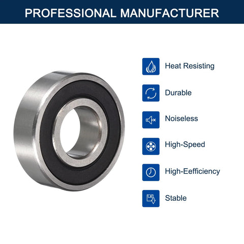 HiPicco 1602-2RS deep groove ball bearing, front view; chrome steel, double metal shield, 1/4 in ID x 11/16 in OD.