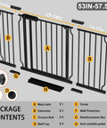 Extra Wide Baby Gate For Doorways 53 To 57.5 Inches Walk Through Pressure Mounted No Drill With Extensions 30 Inch Tall Tension Gate Ideal For Kids And Pets With An Easy Swing Door layout image showing gate components and dimensions.