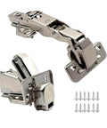 180 Degree Frameless Cabinet Hinges With Soft Close For Quiet Smooth Closure Nickel Plated Steel Concealed Hydraulic Adjustable Mechanism Full Overlay Design Durable Cold Rolled Steel No Fuss Install 2 Pack, with screws