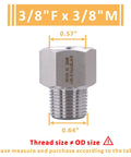 Heavy Duty Beefy Forged Reducer Adapter Fitting 304 Stainless Steel NPT 3/8 Female To 3/8 Male Pipe Connector High Pressure Rated Up To 2320 Psi Corrosion Resistant And Heat Tolerant From -50 C To 200 C Pack Of 2, 3/8" F x 3/8" M