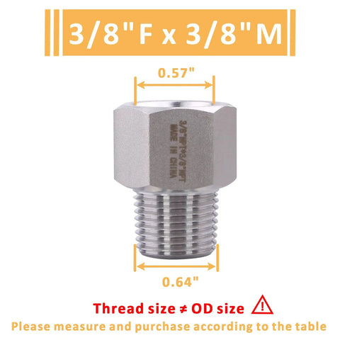 Heavy Duty Beefy Forged Reducer Adapter Fitting 304 Stainless Steel NPT 3/8 Female To 3/8 Male Pipe Connector High Pressure Rated Up To 2320 Psi Corrosion Resistant And Heat Tolerant From -50 C To 200 C Pack Of 2, 3/8" F x 3/8" M