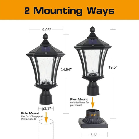 Durable Solar Post Lights Dusk To Dawn With Pier Mount Base Waterproof Exterior Pole Lamps Patterned Glass Pillar Light