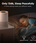 Powerful H13 True HEPA Air Purifier For Large Rooms Up To 1200 Sq Ft With Fragrance Sponge on bedside table near sleeping child