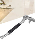 Heavy Duty Demolition Tool Made From Manganese Steel Wrecking Bar Nail Puller For Construction Projects Prying Chiseling And Demolition Work Built To Take A Beating Tough As Nails. Visible hammer and flooring tools in background.