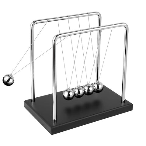 Large Newtons Cradle Pendulum Desk Toy With 5 Beads Perpetual Motion Balance Balls Black Wooden Base For Office Decor