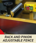 12 Inch Cast Iron Jointer featuring parallelogram frame design and triple high speed steel straight knife head control panel and adjustable fence.